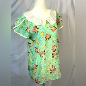 Allegra K floral mint blouse women’s size medium